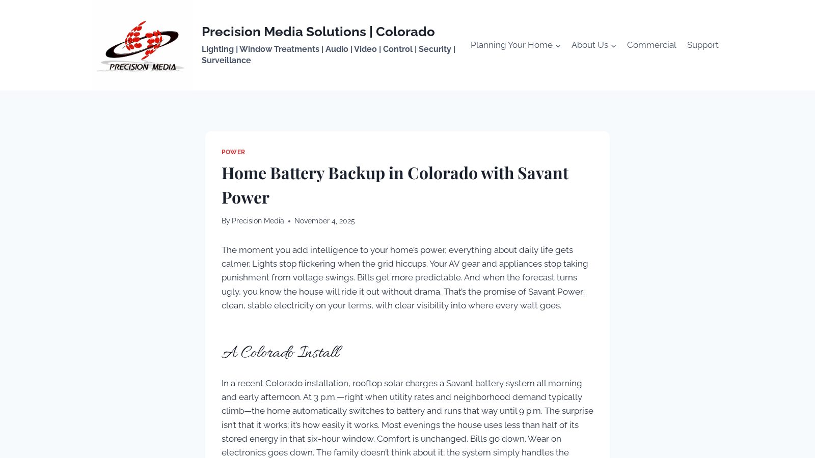 Home Battery Backup in Colorado with Savant Power