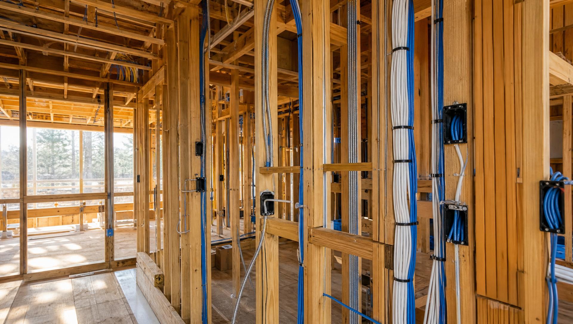 Luxury residential new construction prewire with organized low-voltage cabling